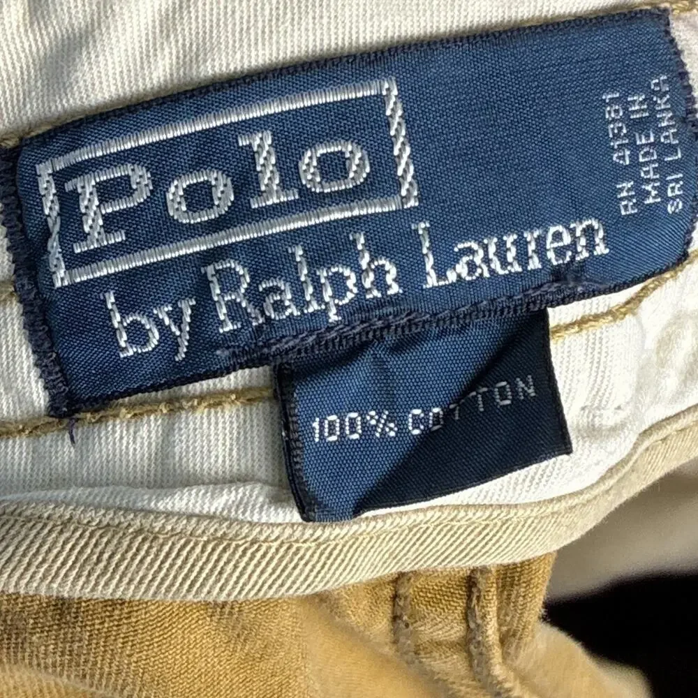 VTG Polo Ralph Lauren Cargo Shorts Mens 35 Tan Y2K Preppy Baggy Skate Military